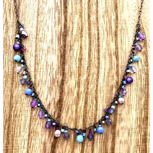 Unbranded Jewelry - 16" necklace with multi-colored faceted beads dainty retro boho